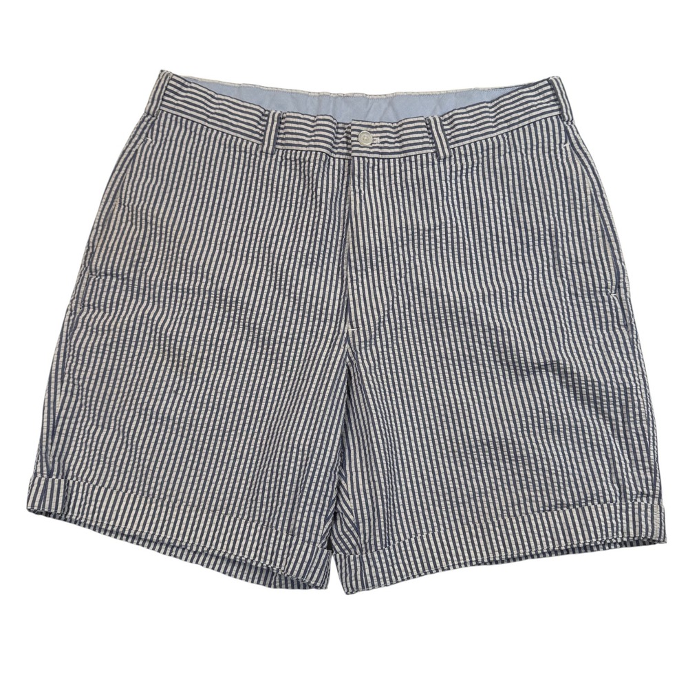 Brooks Brothers 346 Seersucker Shorts Mens 35 Blue White Striped Cotton